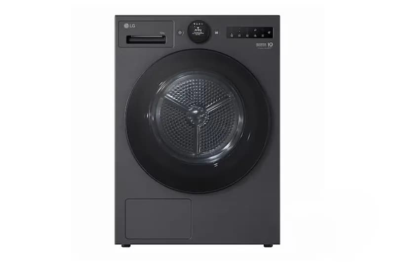 10kg 双变频热泵式烘干机 LCD 屏幕和自动清洁冷凝器, 黑色