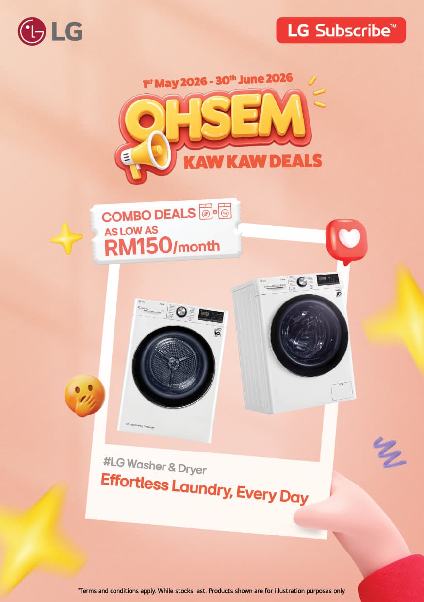 Ohsem! KAW-KAW 优惠 - 特别组合优惠:LG Subscribe™ 洗烘机 - 合约期全程立减 RM20
