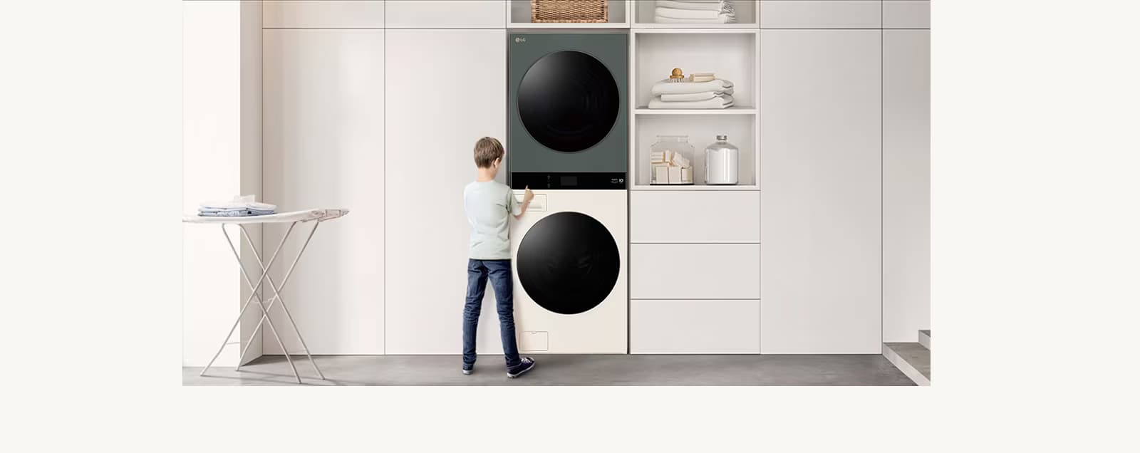 The LG Objet WashTower™ is shorter than traditional stacked washer and dryer.